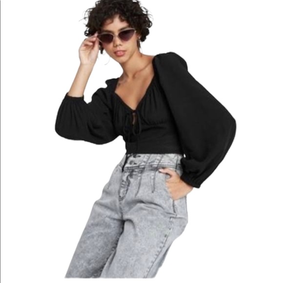 Wild Fable Cropped Black Tie Front Top NWT - Picture 1 of 3